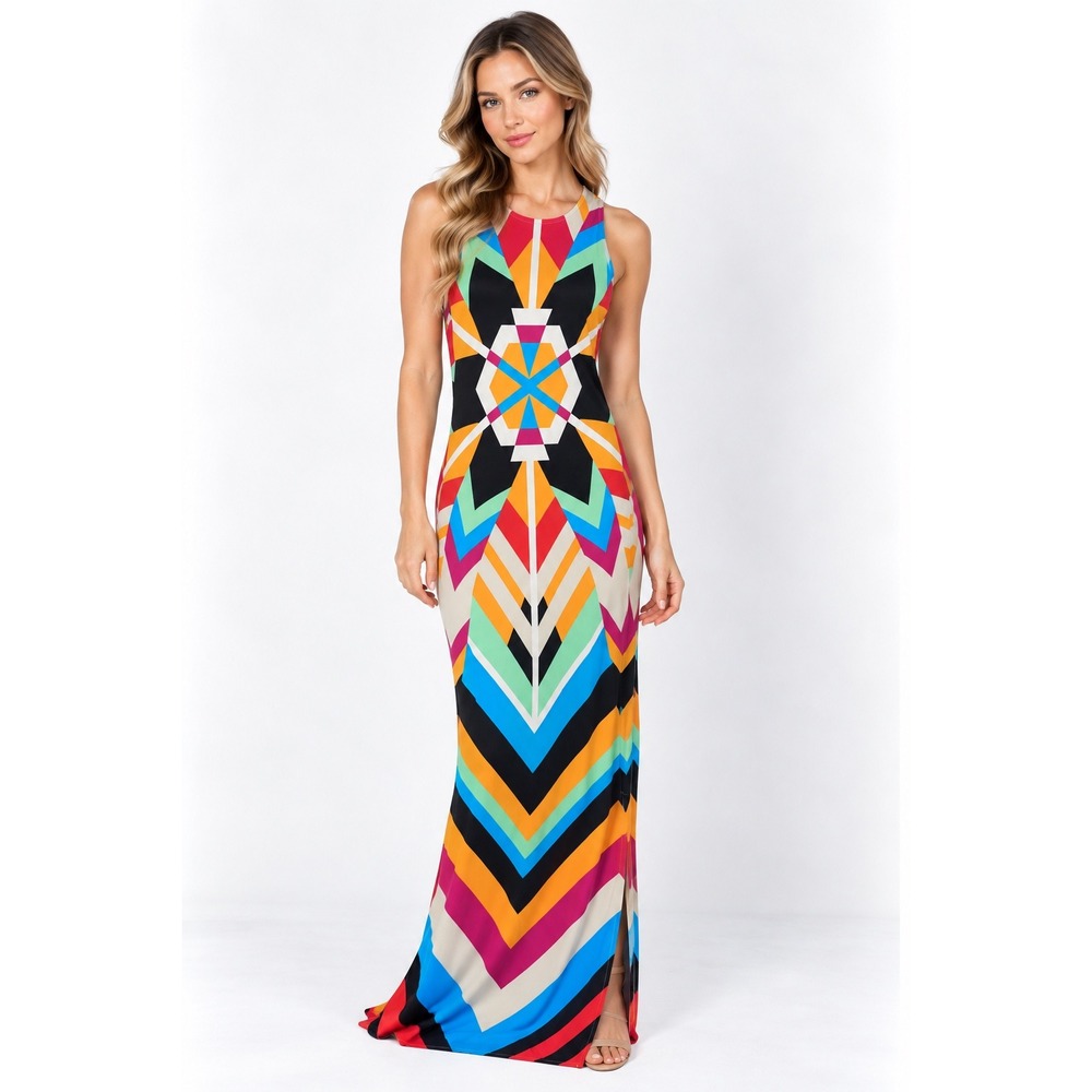 Mara Hoffman Geometric Maxi Dress Women XS Multicolor Excellent Sleeveless Slit